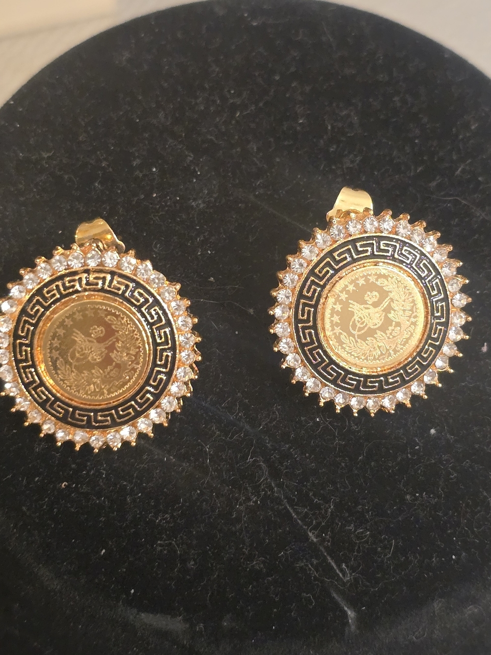 22kgp Dubai Jewelry Gold-Tone Coin Medallion Earrings